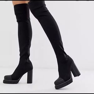 Public Desire Critic Block Heeled Platform Over the Knee Boots